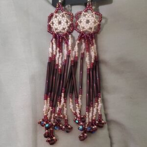 Chic Beaded Dangle Earrings in Red and Pink